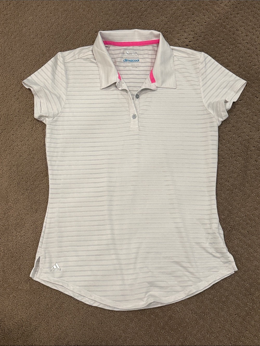 adidas White Short-Sleeve Polo with Pink Trim